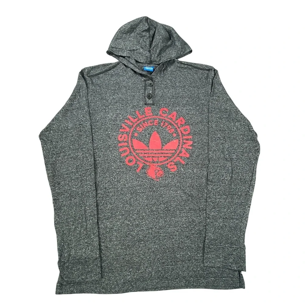 Louisville Cardinals Hoodie Sweatshirt Mens Large Adidas 3 Stripes Heather Black